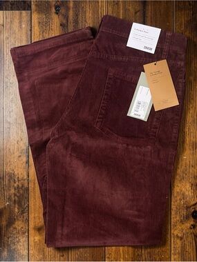 Corduroy Straight-Leg Pants in Deep Burgundy